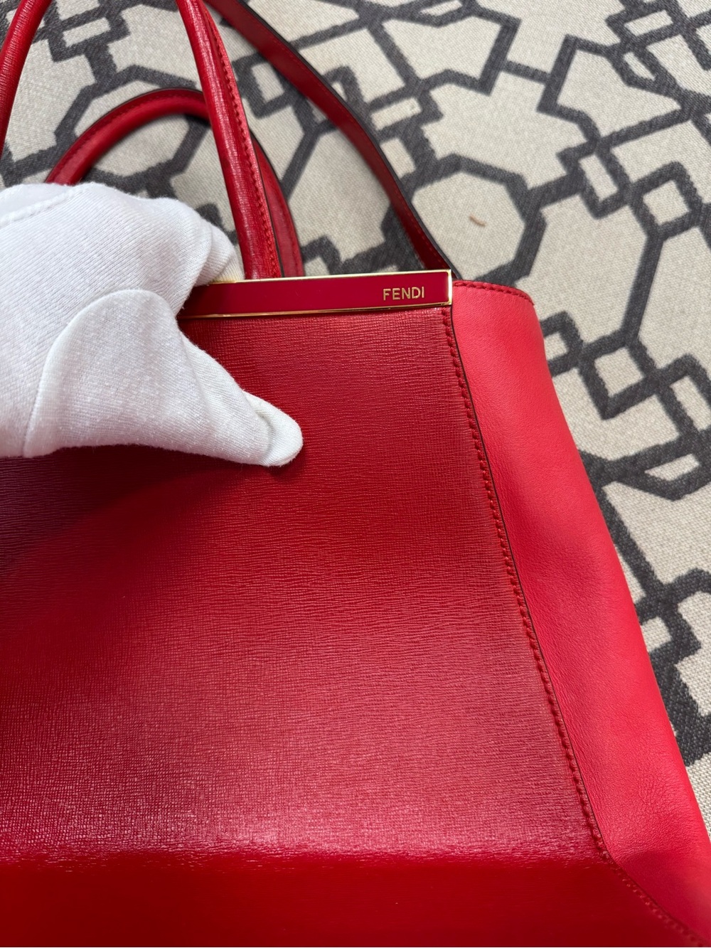 Fendi 2Jours Elite Vitello Leather Tote Bag Rosso Fiamma Red Medium - Picture 8 of 17